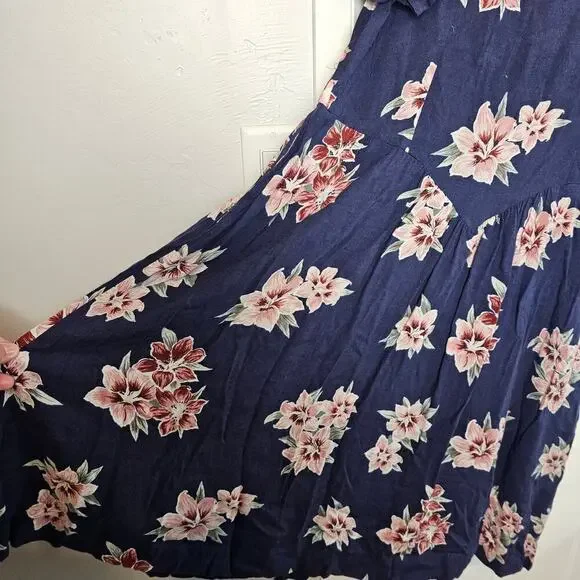 Vintage 90s Floral Dress Women Med Blue Lace Pleated Preppy Cottage Modest Retro - Picture 4 of 9